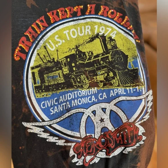 1974 Vintage Aerosmith Distressed + Embellished Black and Orange Medium Tank T9 - Picture 3 of 10